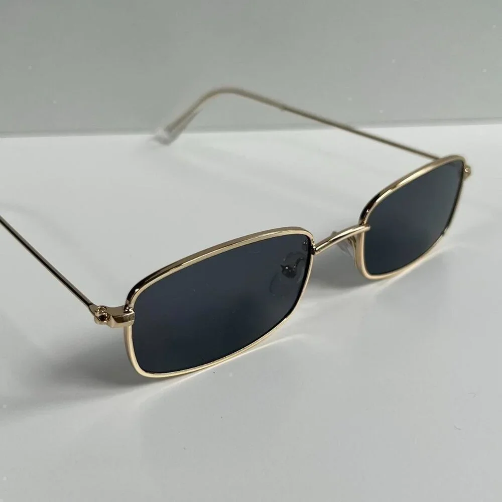 vintage y2k 90s 2000s unique slim style gold trim sunglasses